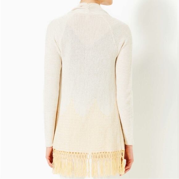 Lilly Pulitzer Tatum Long Fringe Hem Cardigan metallic gold sz L - Picture 2 of 8